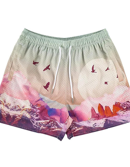 Load image into Gallery viewer, BOOMLEMON Mens Mesh Graphic Print Shorts Casual Fashion Cool Shorts Retro Active Gym Streetwear Short Pants(Pink Peony M)
