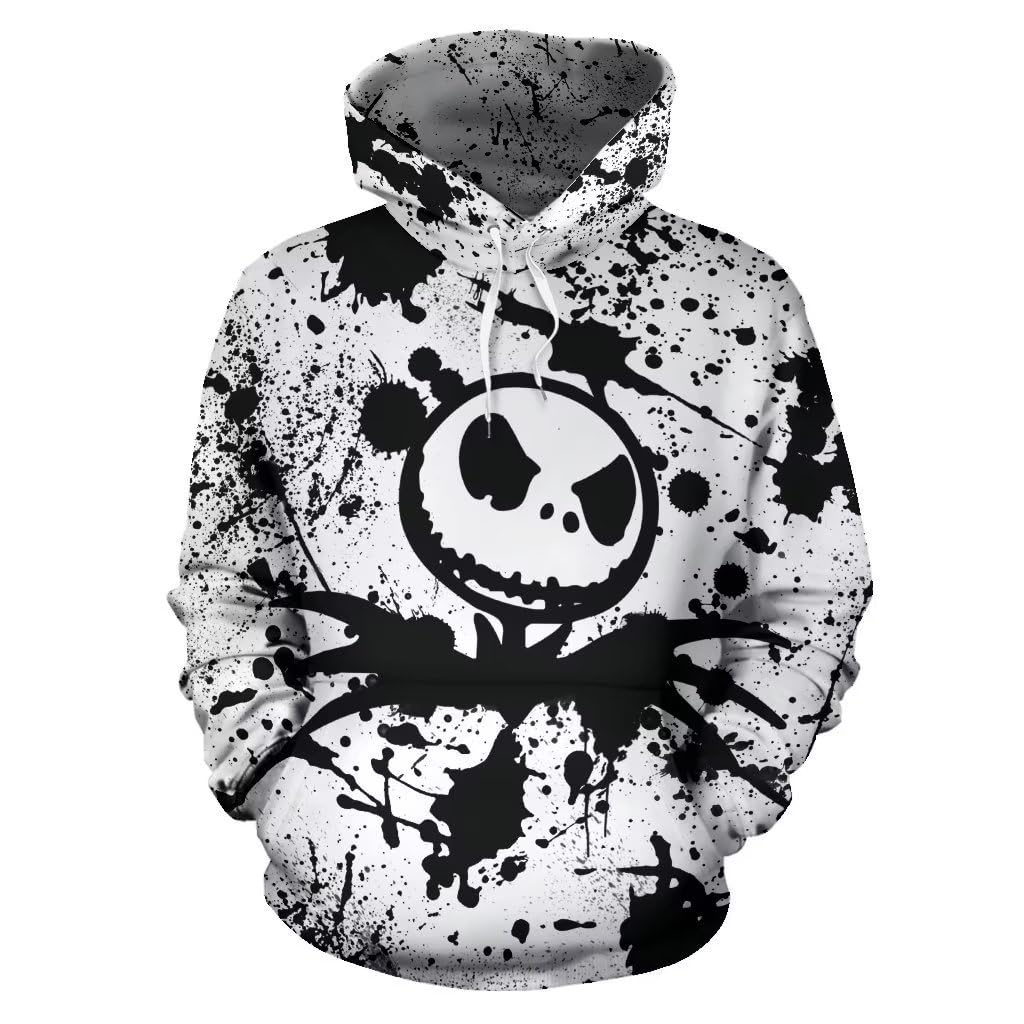 Opeybews Nightmare Before Christmas Jack Sally Novelty Hoodie 3D Print Sweatshirts (XL White)
