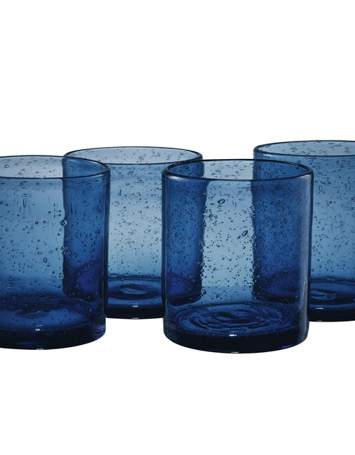 Cargar imagen en el visor de la galería, ARTLAND 14oz Double Old Fashion Glass Set of 4 | Iris Seeded Design Slate Blue | Drinking Glass for Parties and Everyday Use - Mojito Whiskey Cocktail | Glassware &amp; Barware Essentials
