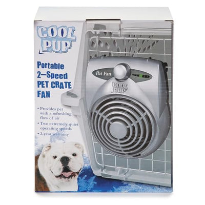Cool Pup Crate Fan 8x6.25x2.5” in Size – Quiet Battery Fan Keeps Dogs & Cats Cool with Built-in Thermometer Silver