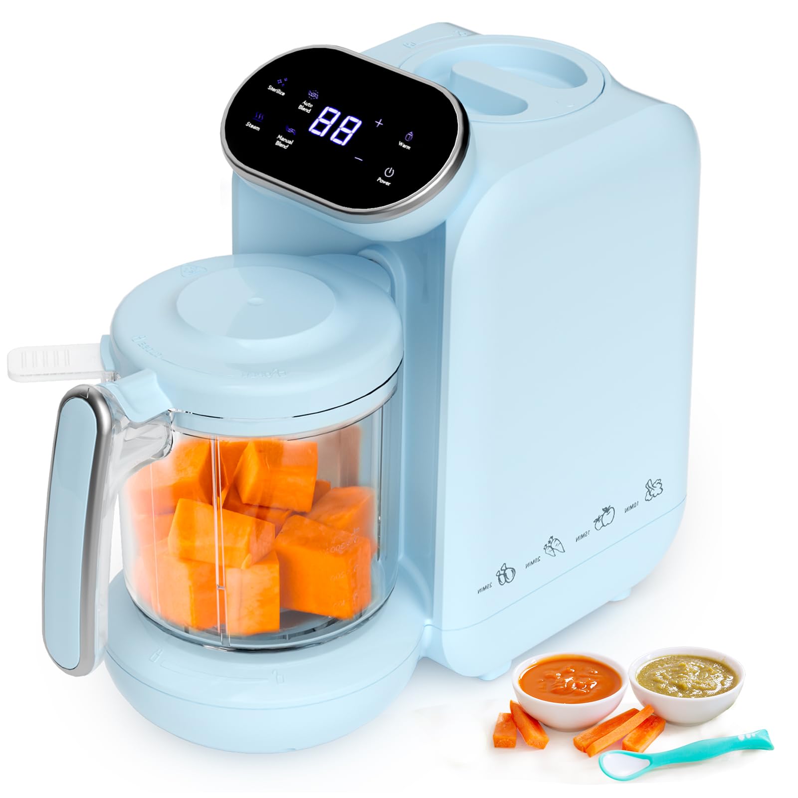 Awesmom Robot de Cocina para Bebés 5 en 1 Procesador de alimentos multifuncional para bebés Vaporizador y triturador para purés de bebé con bolsas de comida Batidora para bebés L