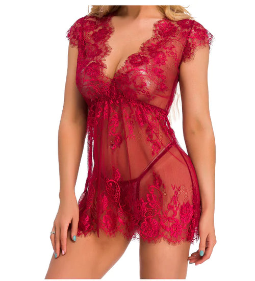 Load image into Gallery viewer, Lace Plus Size Lingerie and Sleepwear Set
