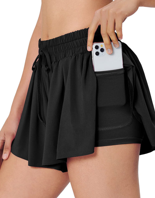 Load image into Gallery viewer, Heathyoga Flowy Shorts for Women 2 in 1 Gym Yoga Butterfly Shorts Flowy Running Shorts Athletic Shorts Workout Shorts Black
