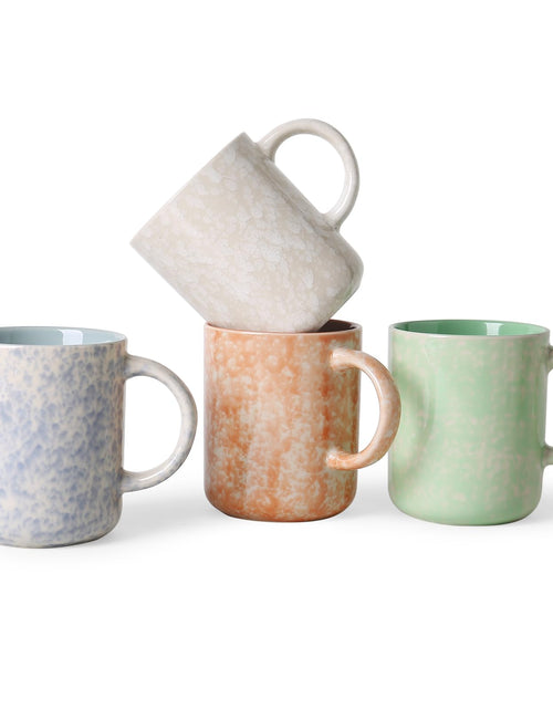 Cargar imagen en el visor de la galería, Tazas de café MONITO de 12 oz, juego de 4 tazas de café de cerámica, juego de tazas de café modernas con asa para té/café con leche/capuchino/leche/cacao. (colorful-plus 4 unidades (paquete de 1))
