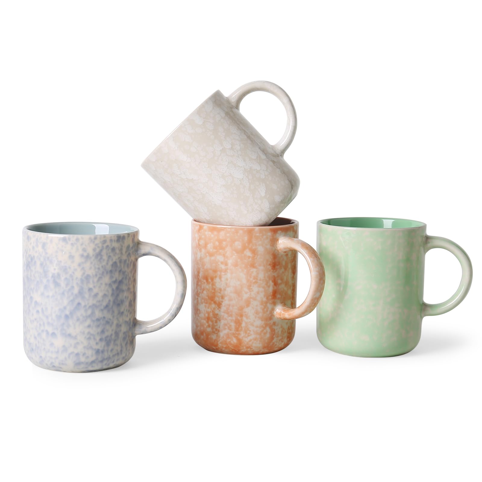 Tazas de café MONITO de 12 oz, juego de 4 tazas de café de cerámica, juego de tazas de café modernas con asa para té/café con leche/capuchino/leche/cacao. (colorful-plus 4 unidades (paquete de 1))