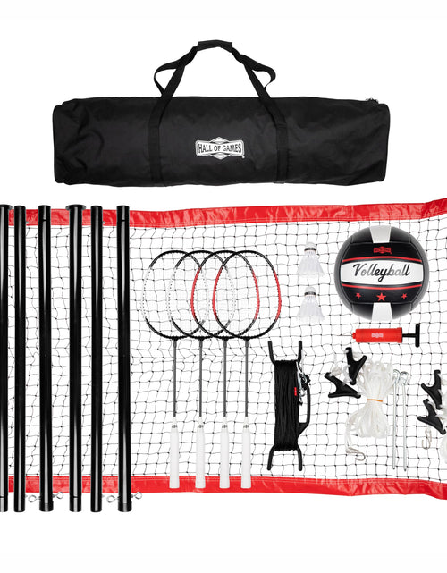 Cargar imagen en el visor de la galería, Hall of Games Red de Voleibol y Bádminton Exterior de 32 pies con Bolsa de Transporte, Accesorios y Postes de Acero Ajustables Perfecta para Fiestas
