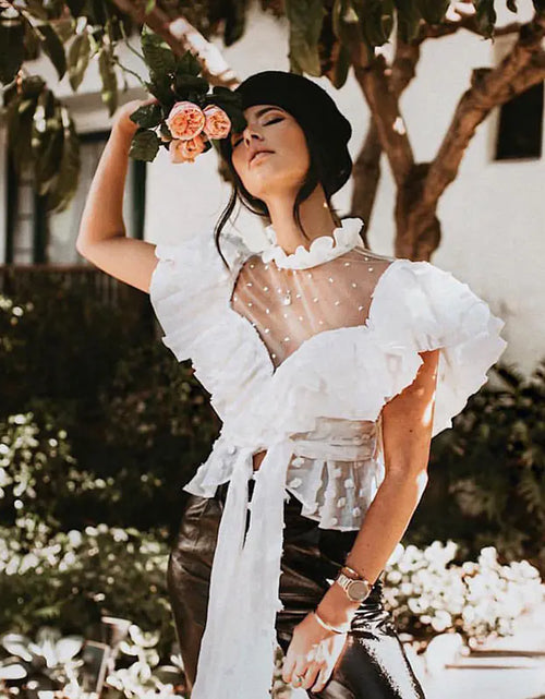 Cargar imagen en el visor de la galería, Camisa y camiseta estilo princesa con volantes de encaje y lazo
