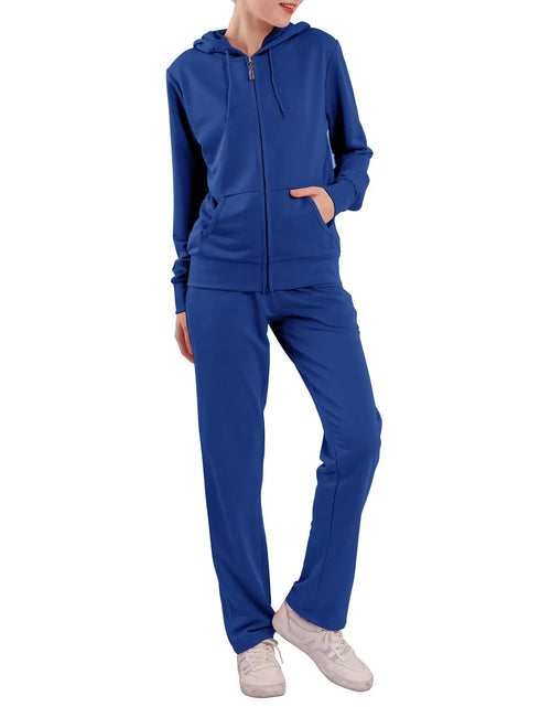 Load image into Gallery viewer, LeeHanTon Womens Sweatsuits Set 2 Piece Jogging Suits Zip Hoodie Sweatpants Tracksuit Training Outfits LJ300 Blue S
