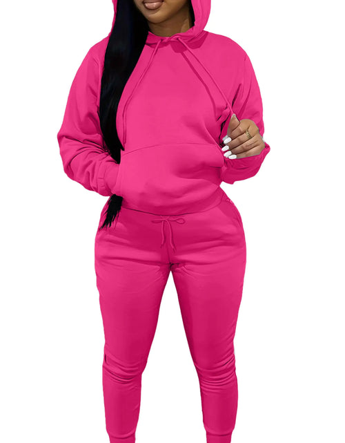 Load image into Gallery viewer, LovelyWholesale Womens Sweatsuits 2 Piece Set Hoodie Sweatshirts and Jogger Sets Grey X-Small Hot Pink Small
