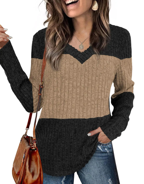 Load image into Gallery viewer, Womens Tops Fall Fashion Sweatshirts for Women V Neck Long Sleeve Sweaters Lightweight Dressy Casual Pullover Black

