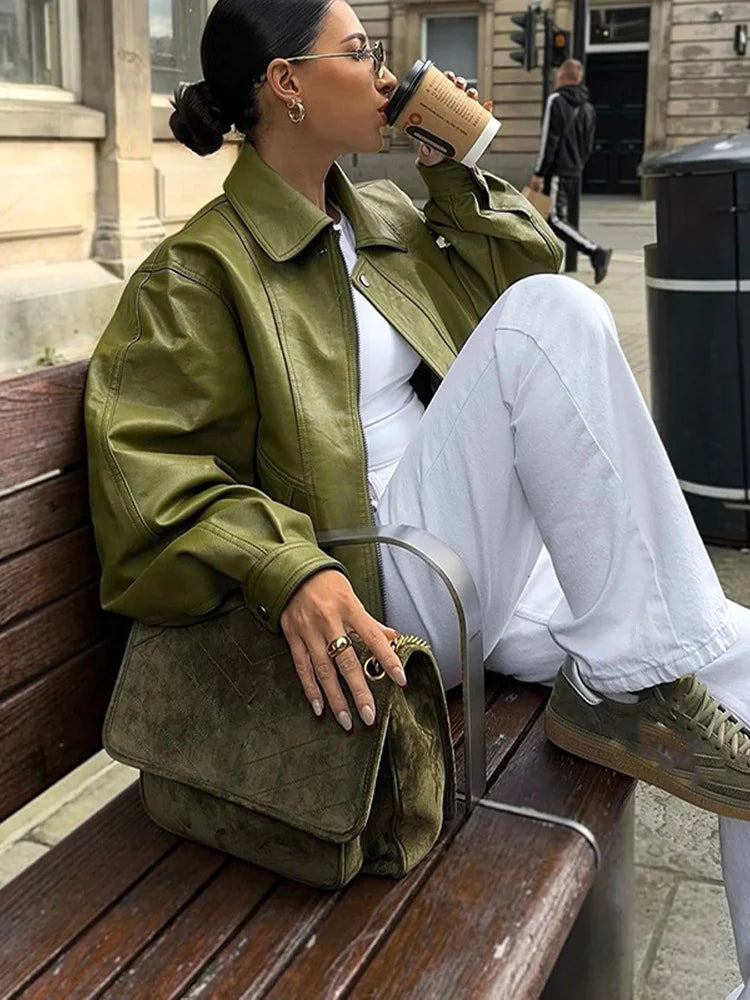 Green Faux Leather Jacket