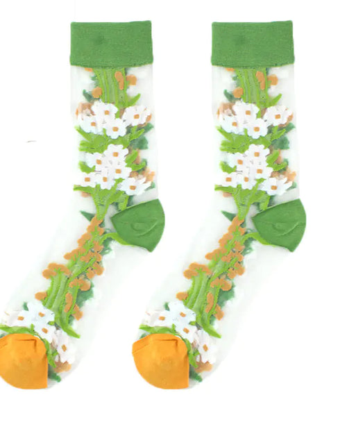 Load image into Gallery viewer, Fashionable Thin Mid Tube Flower Forest Glass Stockings

