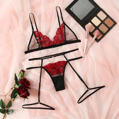 Ensemble de lingerie sexy brodé en dentelle pour femme