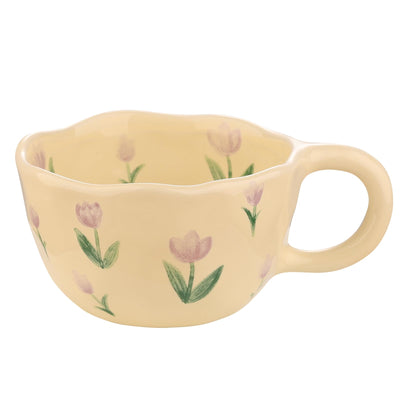 VanEnjoy Ceramic Cup Cute Coffee Mug Strawberry Mug Aesthetic Coffee Mug Retro Flower Mug Ceramic Tea 10oz/300ml for Tea Coffee Milk and Oatmeal