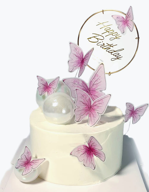Load image into Gallery viewer, 11-Pieces Red Butterfly Cake Toppers Happy Birthday Metal Gold Happy Birthday Cake Topper Butterfly Birthday Cake Decorations Cake Butterfly Party Decorations

