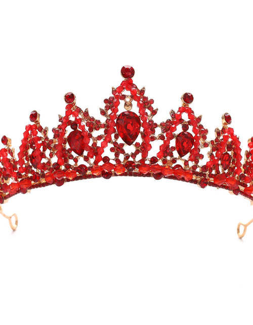 Cargar imagen en el visor de la galería, FORSEVEN Corona de boda de cristal Diadema de diamantes de imitación Tiara de princesa para fiesta de cumpleaños Accesorios de boda nupcial (Rojo)

