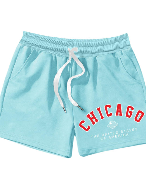 Load image into Gallery viewer, KIEKIECOO Mens Graphic Shorts Athletic Drawstring Track Shorts Running Sweat Shorts with Pockets High Waisted SweatShorts Lake Blue
