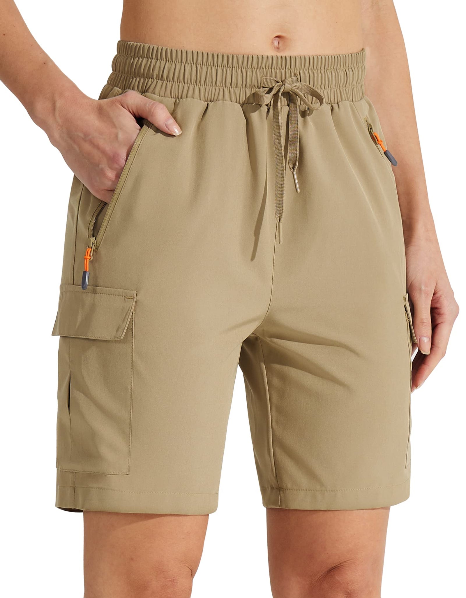 MASKERT Womens Hiking Cargo Shorts Quick Dry Athletic Golf Shorts 7 Inches Lightweight Running Summer Shorts with Zipper Pockets Khaki 3XL
