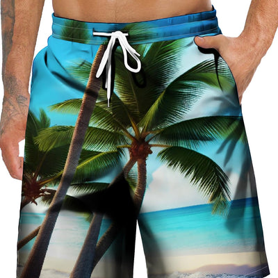 STANFVMEN Mens Hawaiian Beach Shorts Casual Lightweight Drawstring Quick Dry Holiday Tropical Shorts with Pockets