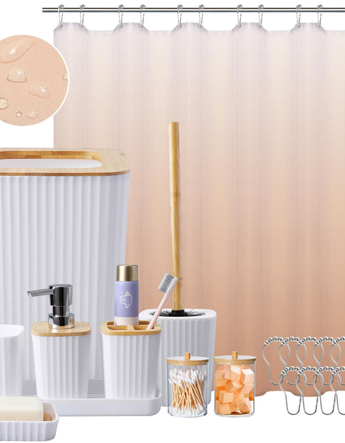 Charger l'image dans la visionneuse de galerie, XLHOMO White Bathroom Set with Shower Curtain Beige Ombre Waterproof Shower Curtain with Stainless Steel Hooks White Bathroom Accessories Set Complete with Shower Curtain Set for Home Decor
