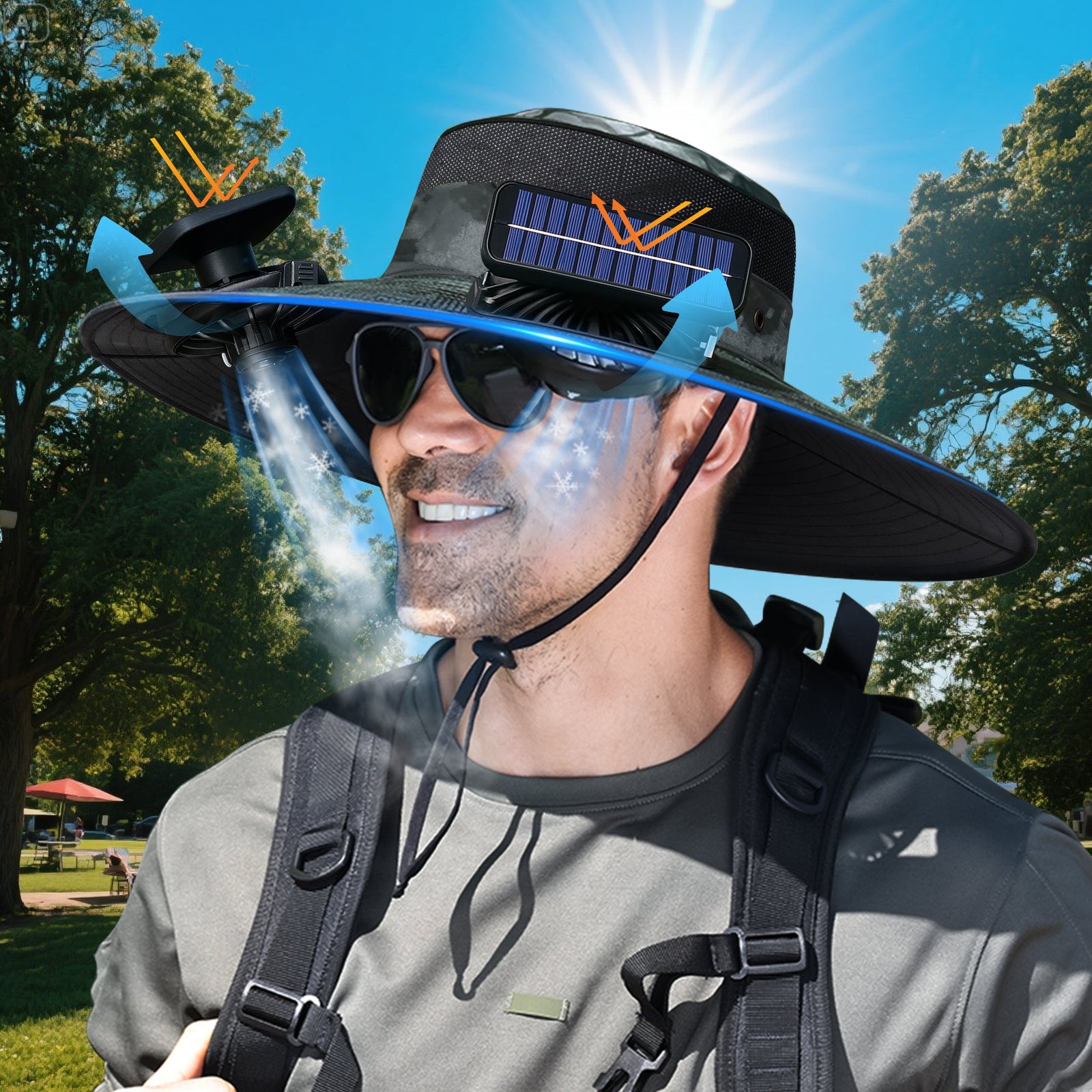 Gorra con ventilador solar UPF50+, gorra con ventilador solar y carga USB - Gorra solar refrescante, sombrero de pescador, pesca al aire libre, ocio al aire libre, camping, senderismo, trabajo al aire libre, ocio al aire libre