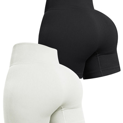 SALSPOR Workout Shorts Womens Ribbed Seamless Shorts High Waist Gym Spandex Shorts (Black/White) M