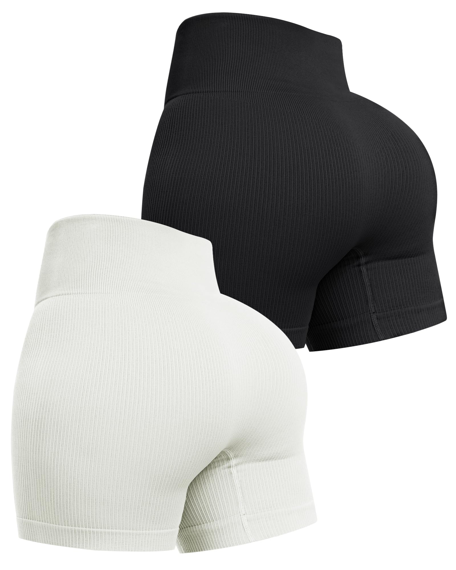 SALSPOR Workout Shorts Womens Ribbed Seamless Shorts High Waist Gym Spandex Shorts (Black/White) M