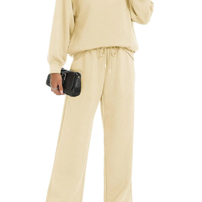 ETOSELL Womens 2 Piece Outfits Fall Sets Sweatsuits Casual Long Sleeve Pullover Tops and Drawstring Wide Leg Pants Textured Lounge Sets