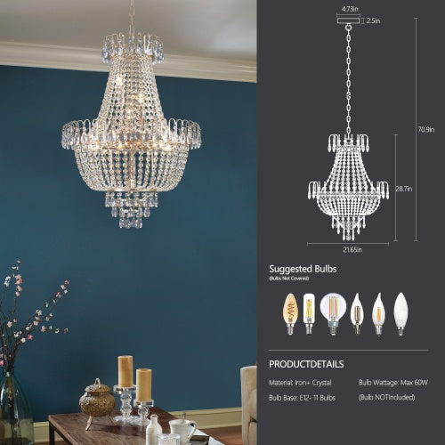 Cargar imagen en el visor de la galería, Golden Crystal Chandelier, Large Modern Luxury Chandelier, Suitable For Living Room, Dining Room, Bedroom, Hallway - No Bulb Unusable Platform - Temu
