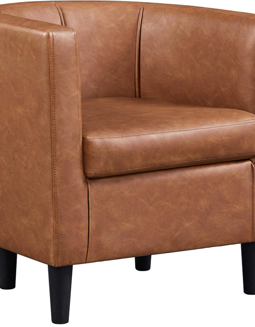 Cargar imagen en el visor de la galería, Yaheetech Accent Chair PU Leather Modern and Comfortable Armchairs Upholstered Barrel Sofa Chair for Living Room Bedroom Waiting Room Brown
