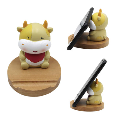 AIBEARTY Cute Cell Phone Stand Wooden Desktop Phone Holder Cow Animal Smartphone Tablet Stand Office Home Decor OrnamentCompatible with All Smartphone