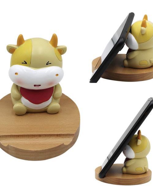 Cargar imagen en el visor de la galería, AIBEARTY Cute Cell Phone Stand Wooden Desktop Phone Holder Cow Animal Smartphone Tablet Stand Office Home Decor OrnamentCompatible with All Smartphone
