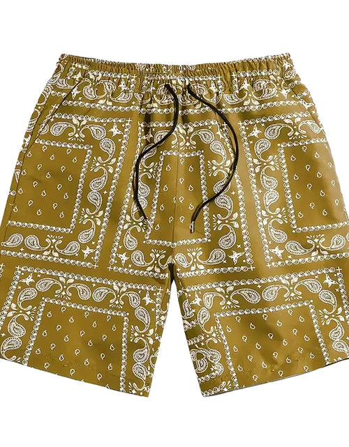 Load image into Gallery viewer, MECH-ENG Mens Paisley Shorts Workout Boxing Running Shorts Bandana Boho Lightweight Drawstring Shorts(Yellow Large)
