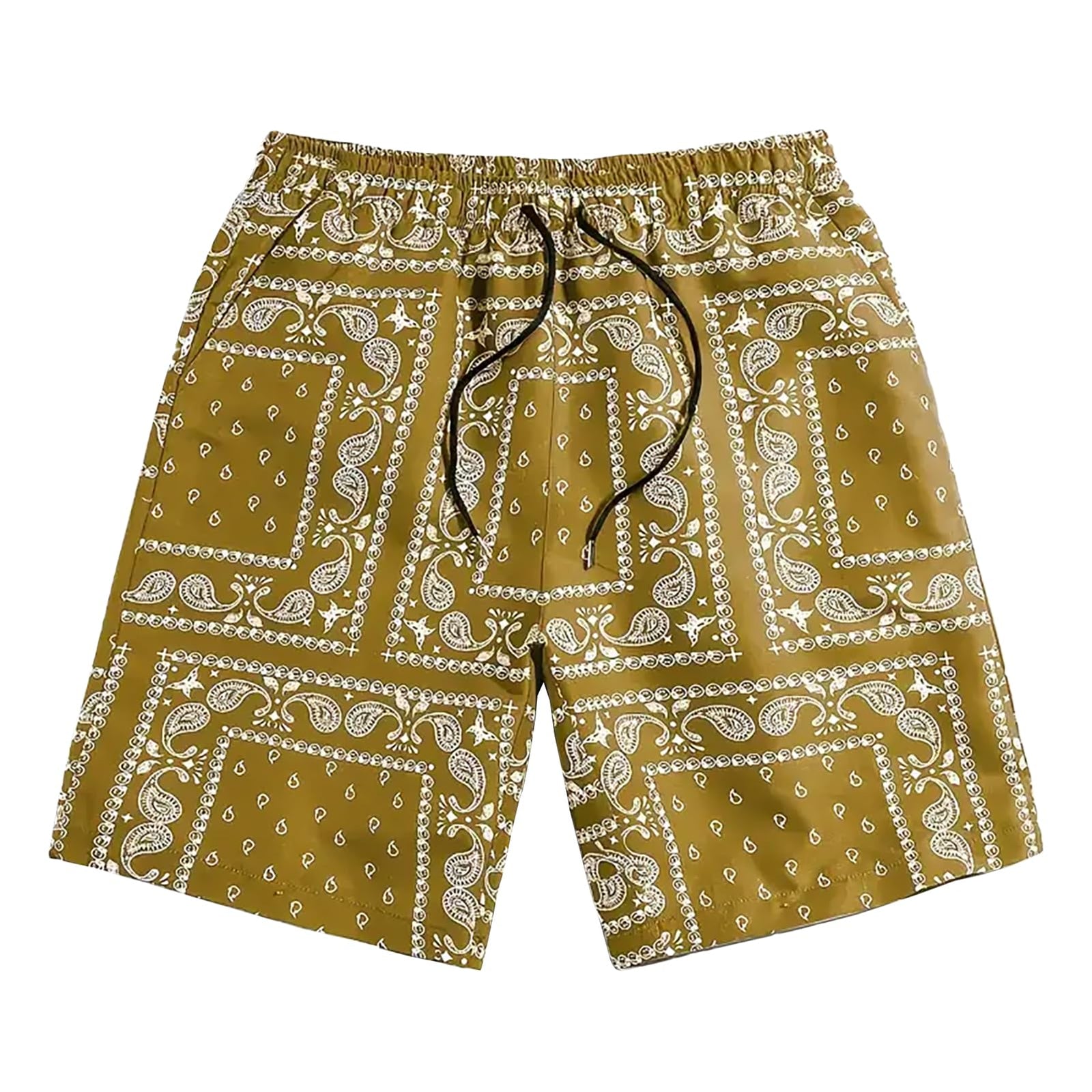 MECH-ENG Mens Paisley Shorts Workout Boxing Running Shorts Bandana Boho Lightweight Drawstring Shorts(Yellow Large)
