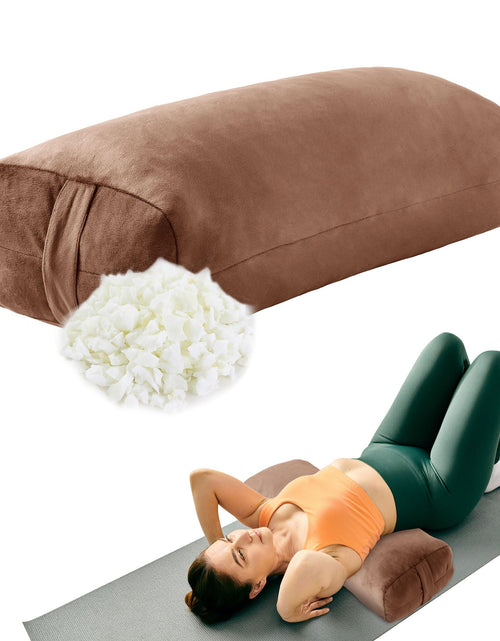 Load image into Gallery viewer, HOMBYS Shredded Foam Yoga Bolster Pillow for Restorative Yoga &amp; Meditation Versatile Rectangular Yoga Support Pillow Premium Meditation Cushion with Washable Velvet Cover&amp; Carry Handle (Coffee Color)
