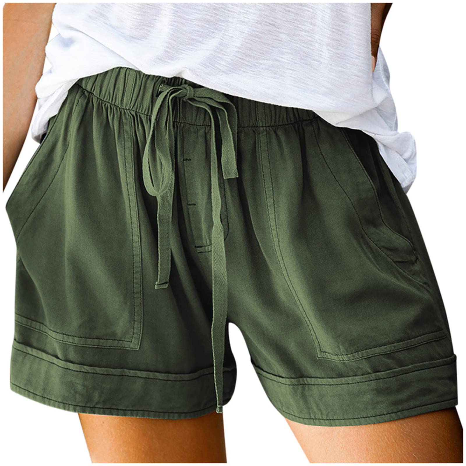 DASAYO Shorts with Pockets for Women Cotton Drawstring Elastic Waist Casual Shorts Loose Lounge Summer Shorts 2025