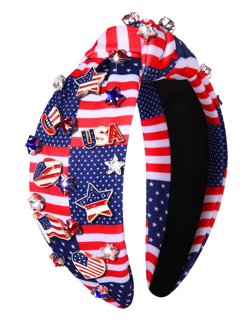 Load image into Gallery viewer, CEALXHENY 4th of July Headbands for Women 4th of July Accessories American Flag Patriotic Headbands Rhinestone Pearl Knotted Headbands Beads Embellished Jeweled Headbands Holiday Gifts (US Flag D)
