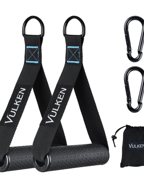 Load image into Gallery viewer, Vulken Exercise Handles Cable Attachments for Gym Replacement Workout Handle for Resistance Band and Cable Machine Pulleys Heavy Duty Fat Grip Lat Pulldown Attachments for Home Workout Black

