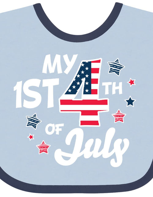 Load image into Gallery viewer, inktastic My 1st 4th Of July with Striped Stars Baby Bib Blue and Navy 35e7c

