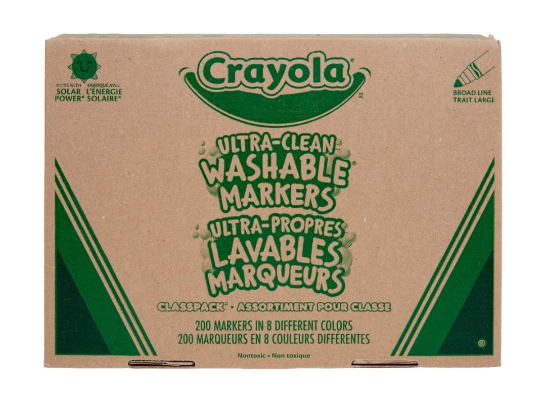 Marqueurs lavables Crayola à pointe large - 200 unités (8 couleurs) Marqueurs en vrac pour enfants pour la rentrée scolaire - Indispensable pour la salle de classe des enseignants