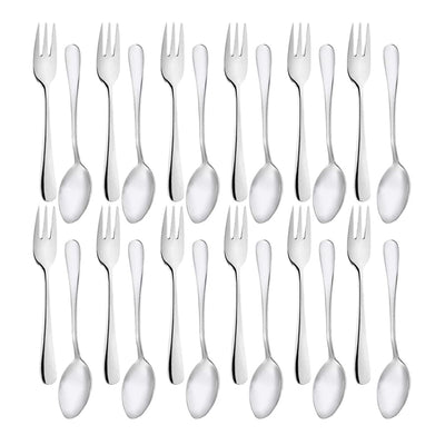 Snamonkia Petites Fourchettes d'Amuse-Gueule et Cuillères à Dégustation en Acier Inoxydable Lot de 24 13,7 cm pour Salade Dessert Café Cocktail Espresso