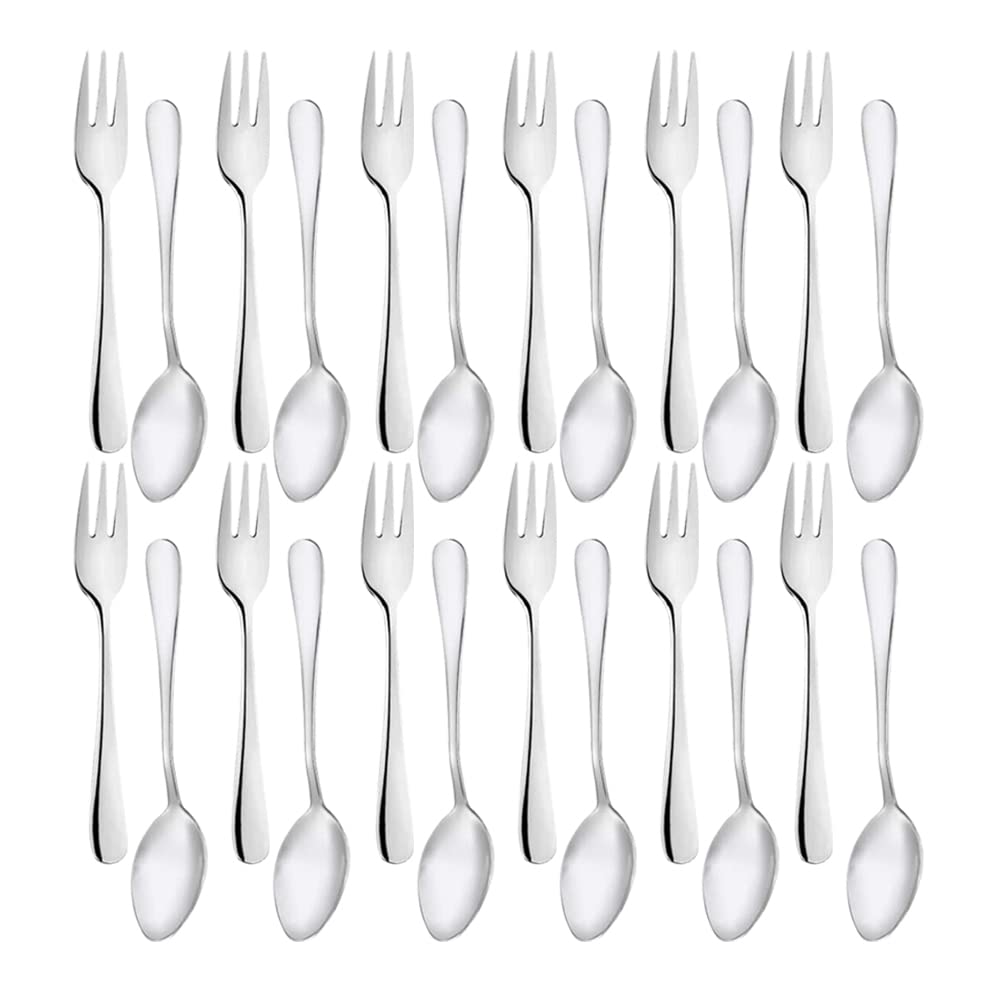 Snamonkia Petites Fourchettes d'Amuse-Gueule et Cuillères à Dégustation en Acier Inoxydable Lot de 24 13,7 cm pour Salade Dessert Café Cocktail Espresso