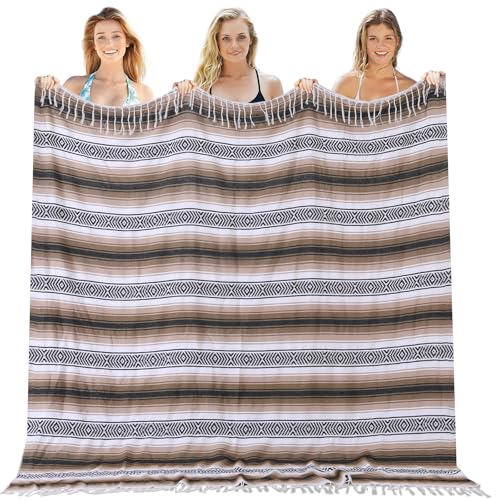 Load image into Gallery viewer, Mexican Throw Blanket Lightweight Serape Outdoor Blanket Extra Large Picnic Blanket Camping Blanket Beach Blanket Turkish Towel Sandproof Honeymoon Gift Fast Dry XL Compact Tent Gadgets 60" x 78" Mint
