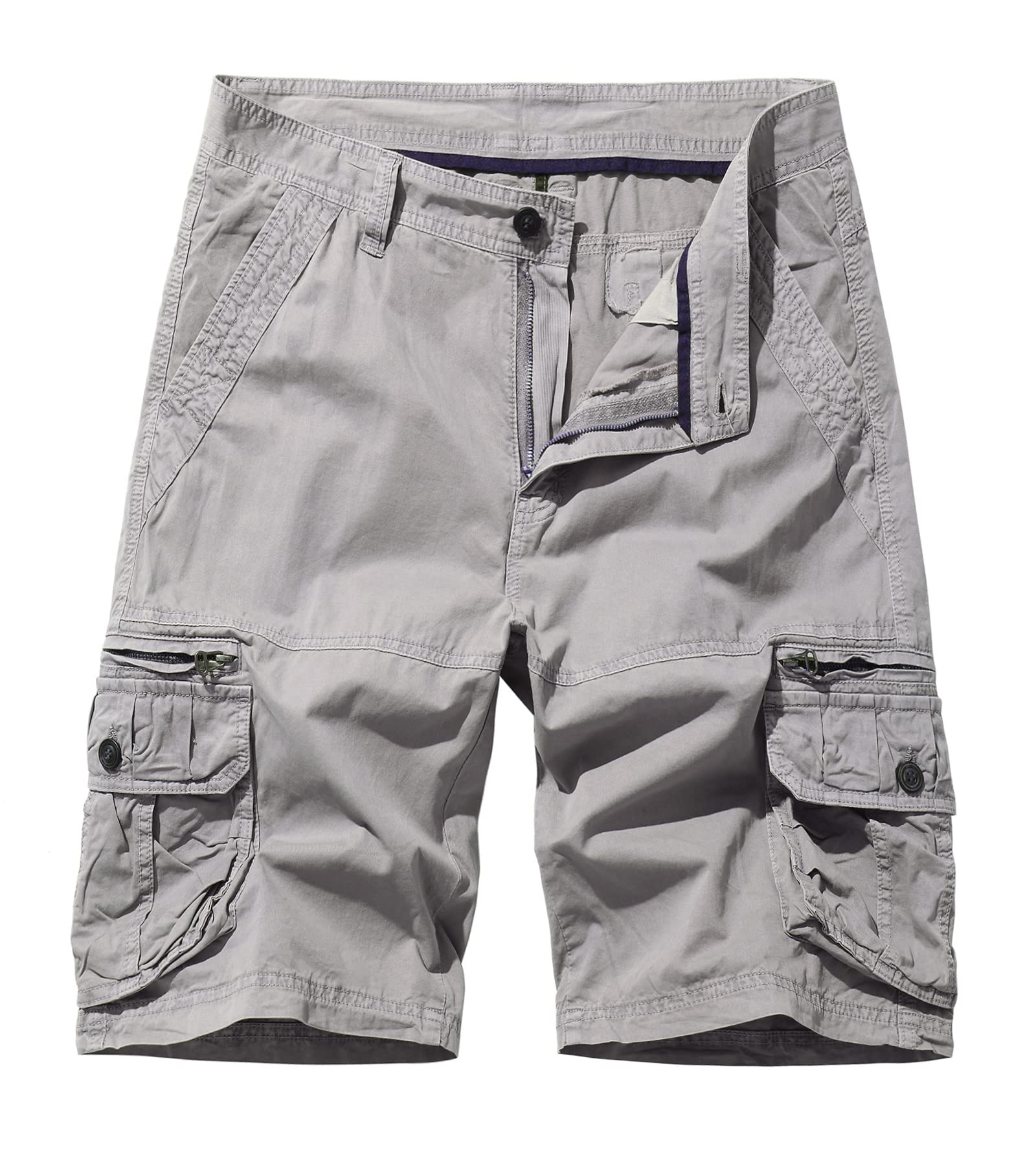 AOYOG Mens Cargo Shorts Cotton White Grey