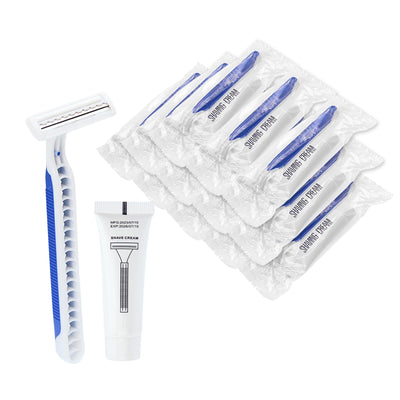 Disposable Razors in Bulk Pack of 120Blue Disposable Shaving Razors Individual Wrapped Twin Blade Bulk Disposable Razors with Clear Cap and 10g Shaving Cream for HomelessHotelTravelCharityShelter