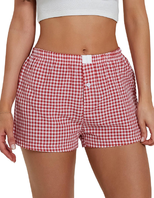 Load image into Gallery viewer, Women Y2k Plaid Shorts Elastic Waisted Gingham Pajama Shorts Plaid Boxers Shorts Lounge Sleep Shorts Bottoms
