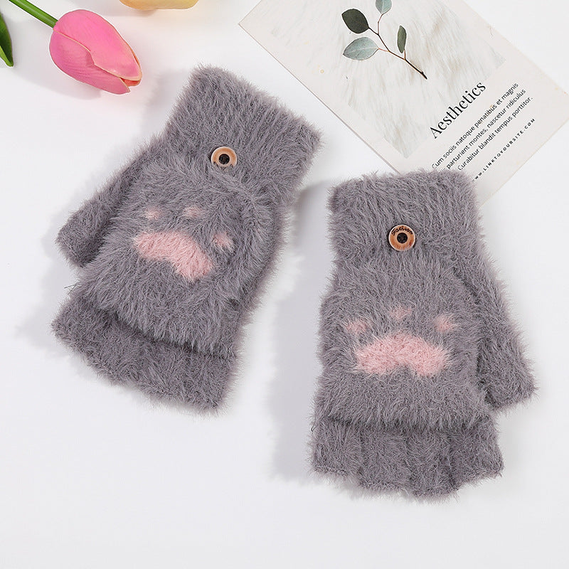 Gants d'hiver tricotés patte de chat