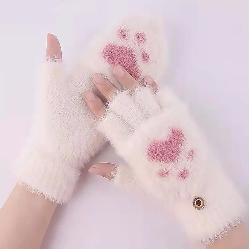 Gants d'hiver tricotés patte de chat