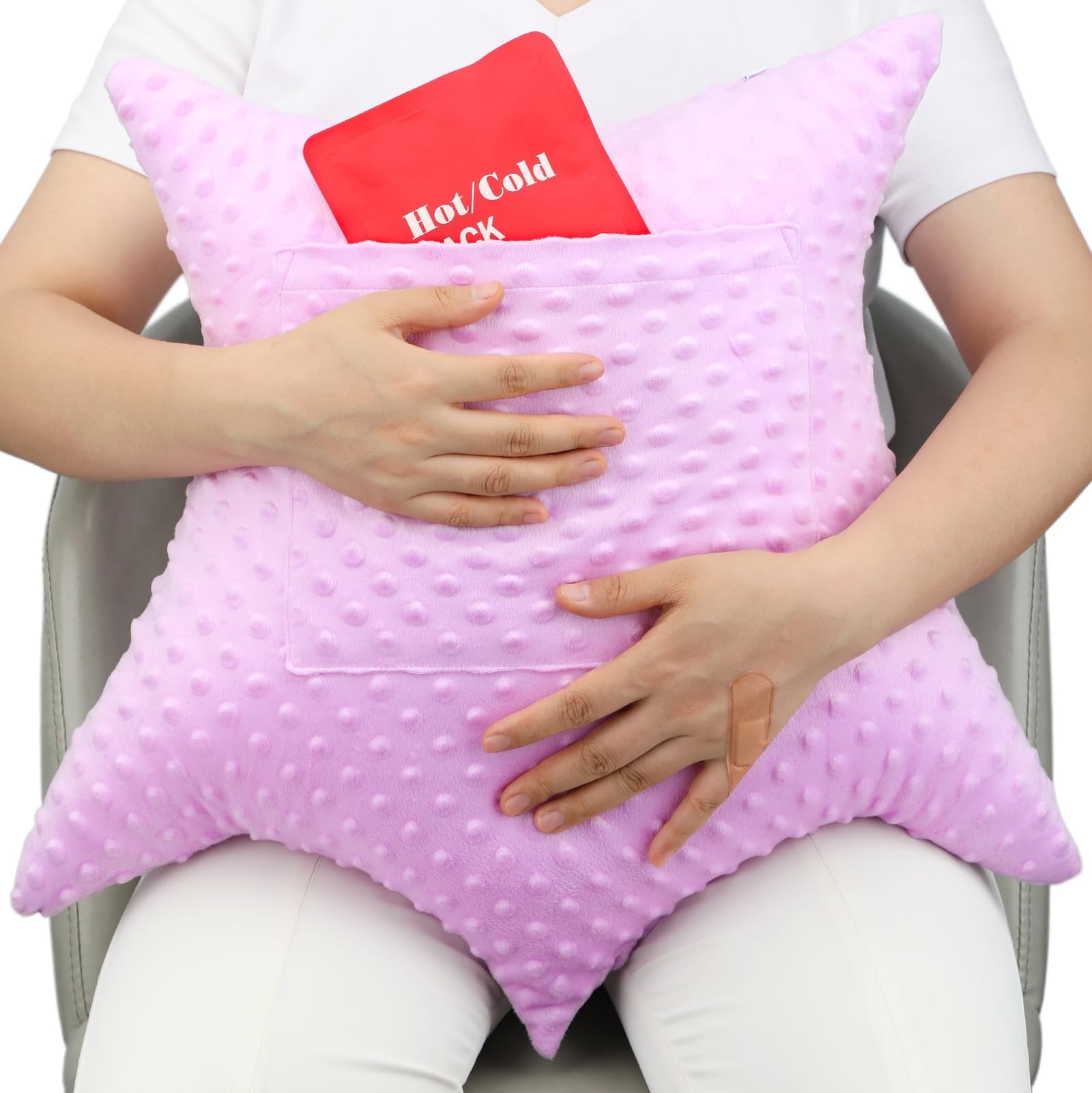 HapiPoppy Almohada de Histerectomía en Forma de Estrella Esenciales para la Recuperación de Histerectomía Regalos con 2 Bolsillos Almohada Abdominal para Cirugía Almohadas Amortiguadoras para la Tos Minky Puntos Lavanda