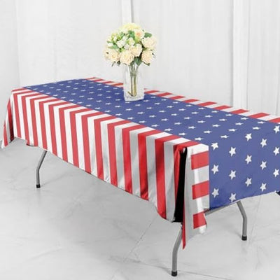 Generic Polyester Patriotic American Flag Tablecloth 54 x 108 Inches 125 GSM Washable Wrinkle Resistant for 4th of July Memorial Day Labor Day Veterans Day Red Blue USFLAG1